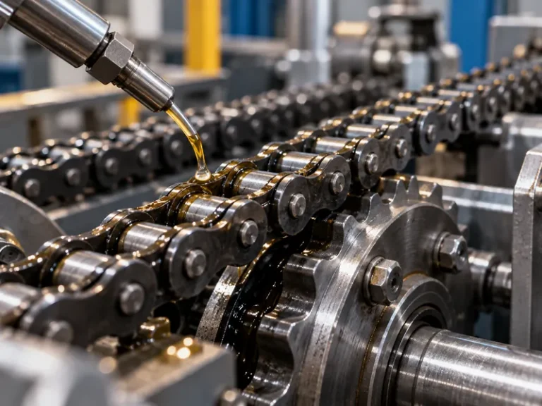 Lubricant applied to an industrial chain and sprocket